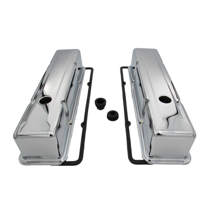 SPECO Chevy 283-350 SBC Chrome Valve Covers with Rubber Gaskets & Grommets Kit