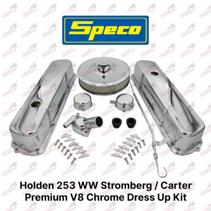 Holden V8 253 WW Stromberg Chrome Kit - Rocker Covers + 9" Air Cleaner + PCV