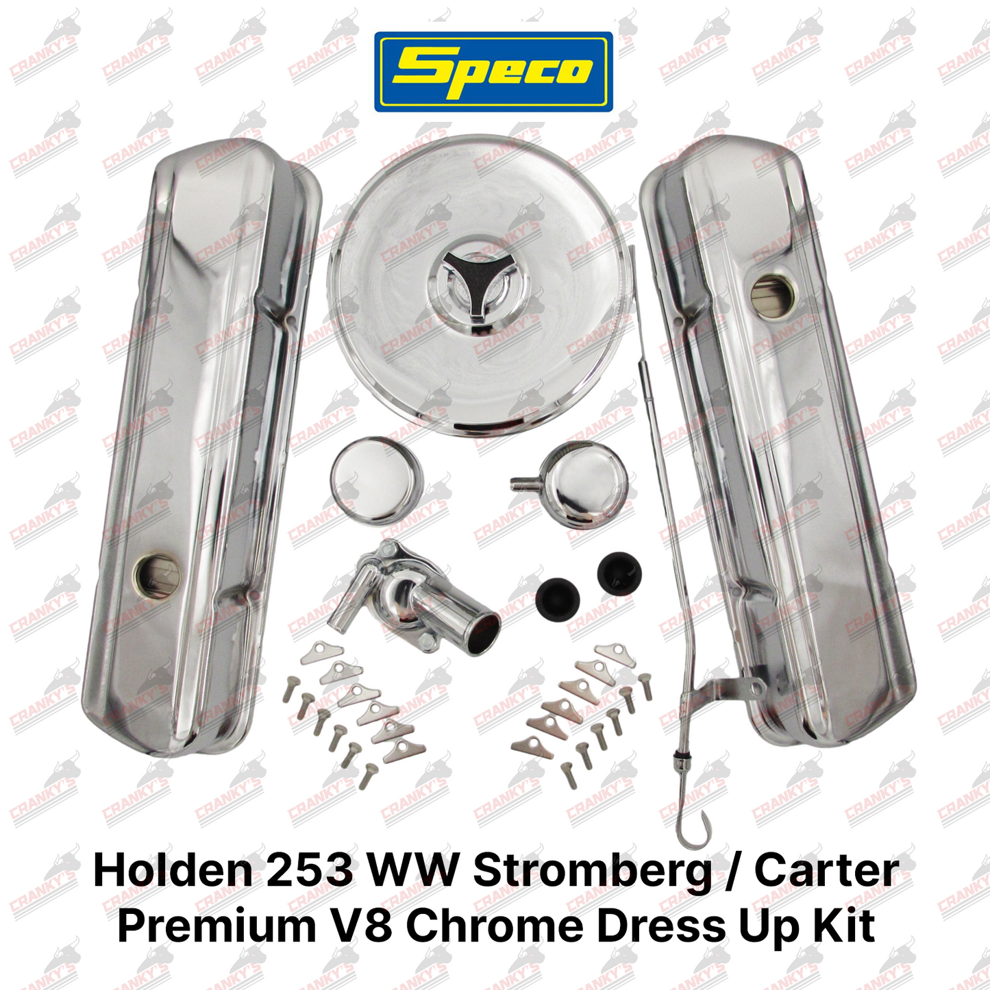 Holden V8 253 WW Stromberg Chrome Kit - Rocker Covers + 9" Air Cleaner + PCV