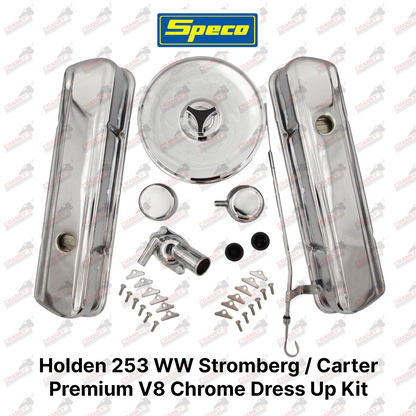Holden V8 253 WW Stromberg Chrome Kit - Rocker Covers + 9" Air Cleaner + PCV