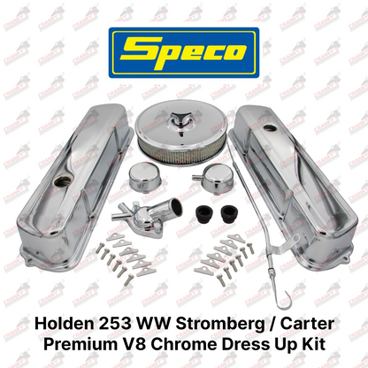 Holden V8 253 WW Stromberg Chrome Kit - Rocker Covers + 9" Air Cleaner + PCV