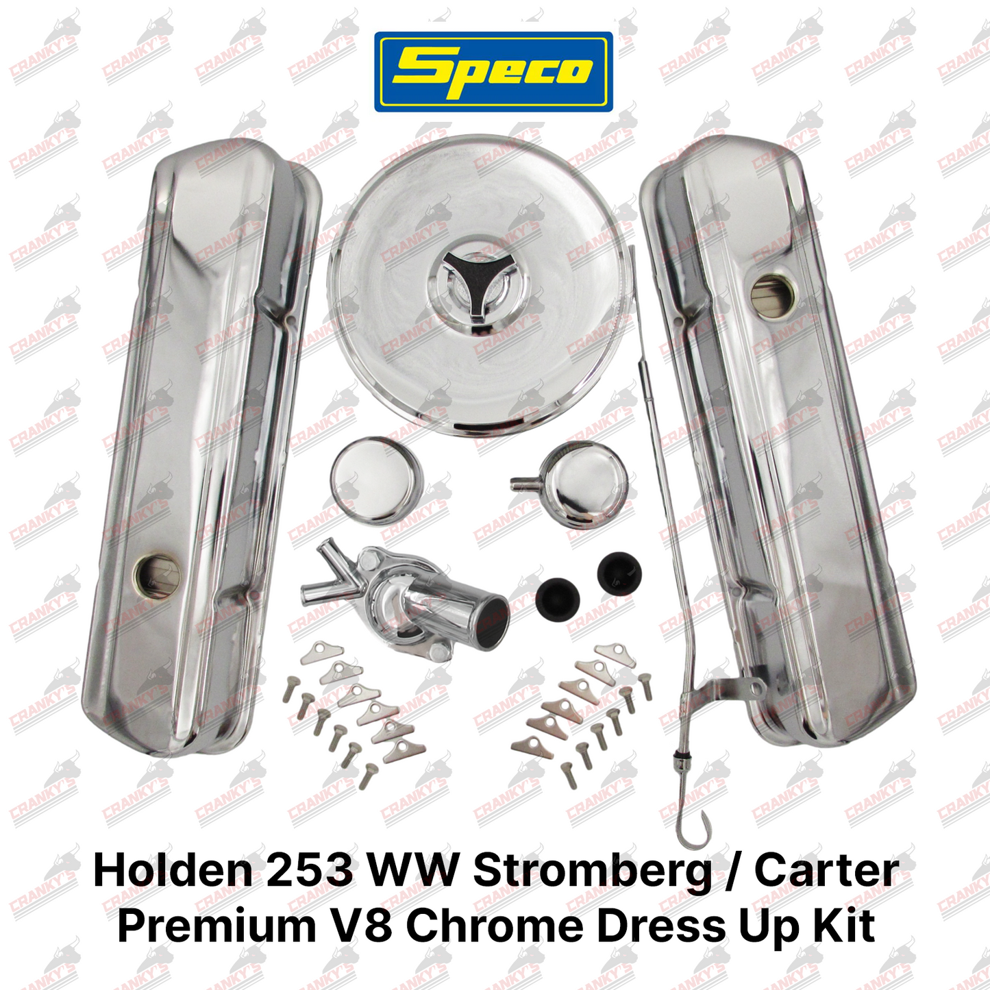 Holden V8 253 WW Stromberg Chrome Kit - Rocker Covers + 9" Air Cleaner + PCV
