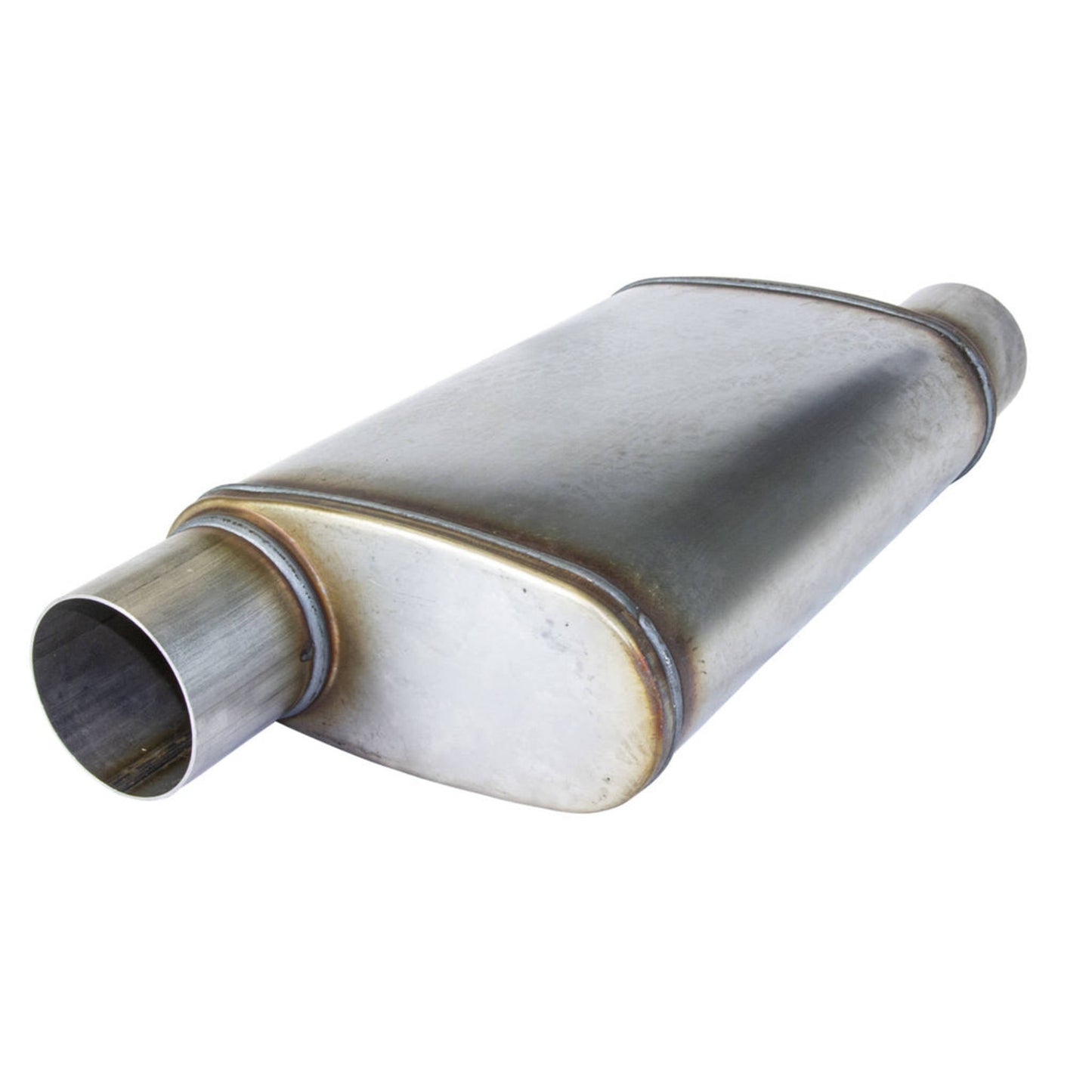 2-1/2" Performance Muffler Offset/Offset - 8" x 4" Oval, 14" Long, 409 SS