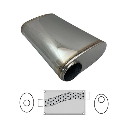 3" Performance Muffler Offset/Centre - 9" x 4" Oval, 14" Long, 304 SS