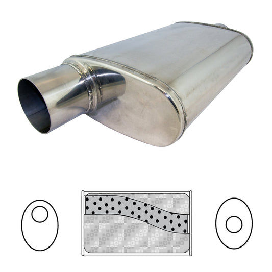 3" Performance Muffler Offset/Centre - 9" x 4" Oval, 14" Long, 304 SS