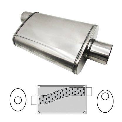 4" Performance Muffler Offset/Centre - 9" x 5" Oval, 14" Long, 409 SS
