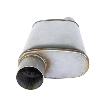 3" Performance Muffler Offset/Offset - 9" x 4" Oval, 14" Long, 409 SS