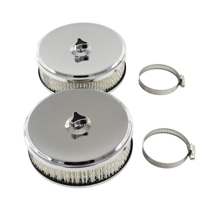 Twin 6-3/8" x 2" Chrome Air Cleaner with 2-5/16" Neck suits Holden Stromberg