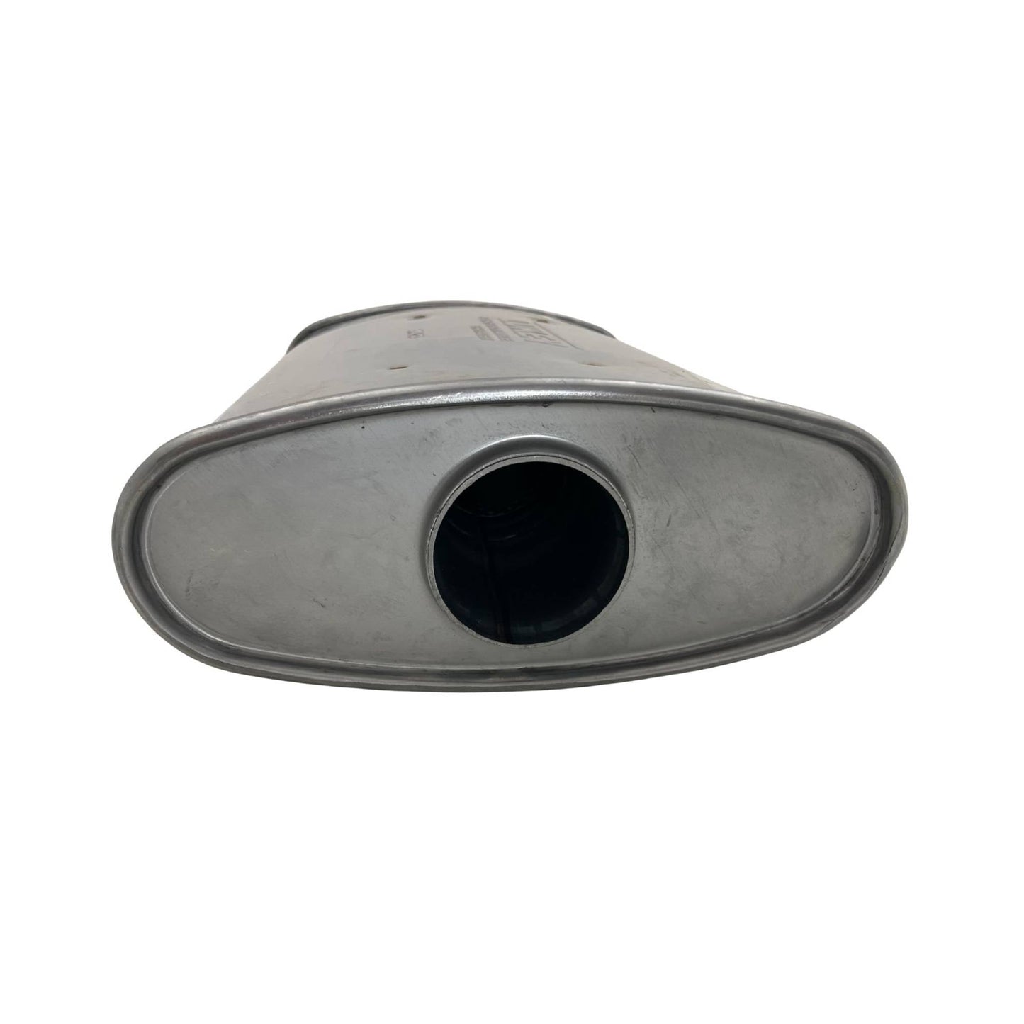 2-1/2" Triple Flow Lukey Muffler Offset/Centre - 10" x 4" Oval, 14" Long, 430 SS