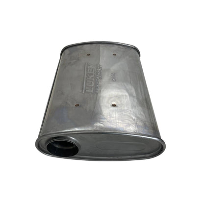 2-1/2" Triple Flow Lukey Muffler Offset/Centre - 10" x 4" Oval, 14" Long, 430 SS