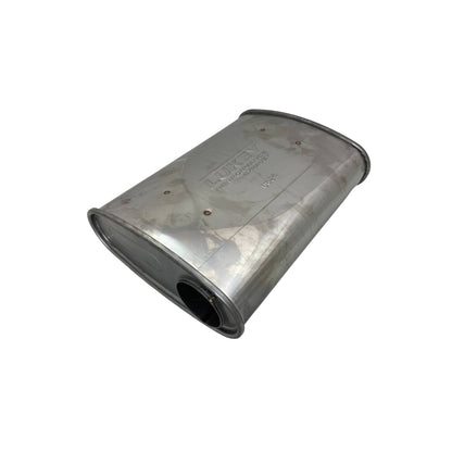 2-1/2" Triple Flow Lukey Muffler Offset/Offset - 10" x 4" Oval, 14" Long, 430 SS