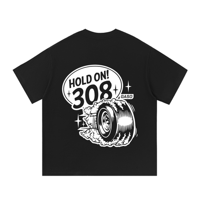 GASO "Hold On" 308 White On Black 100% Cotton T-Shirt Holden V8