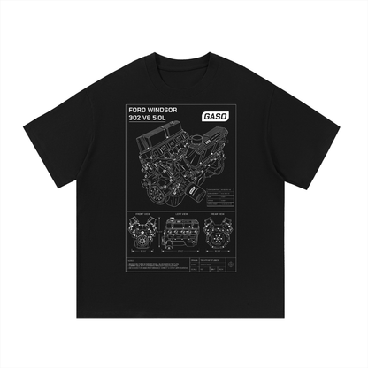 GASO "Shop Drawing" 302 Ford Windsor 5.0L V8 T-Shirt (Blue or Black)