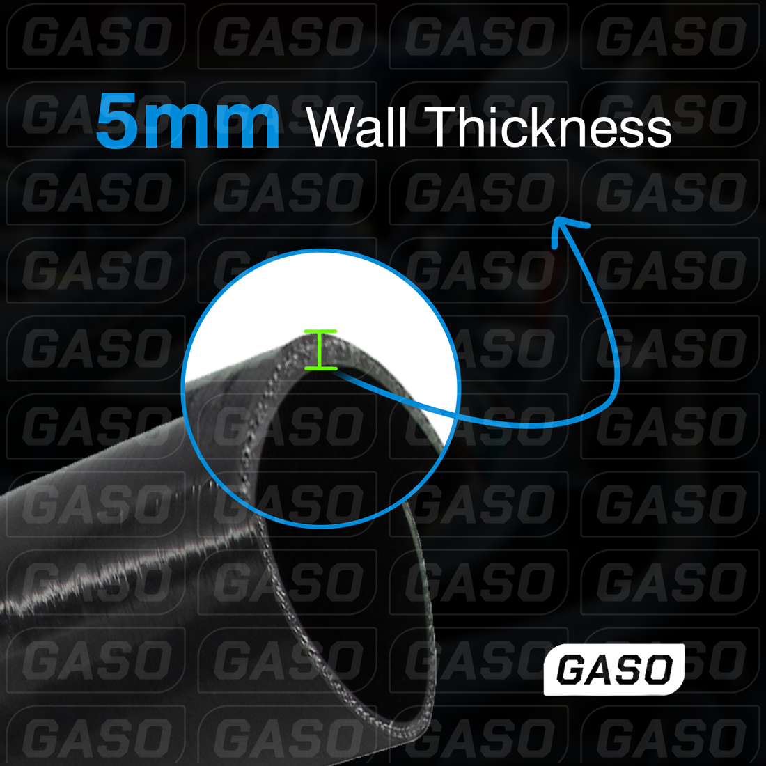 GASO 90 Degree Reducer Elbow 3.5" to 3" (89-76mm) Silicone Hose Black