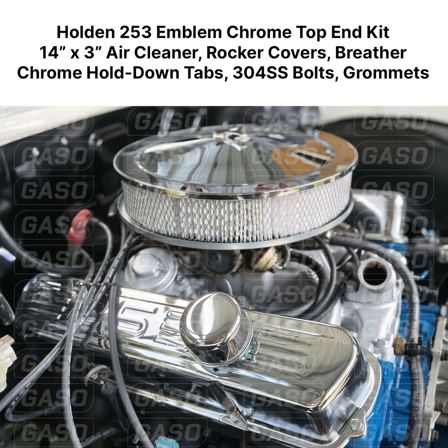 Holden V8 253 Logo Chrome Kit Rocker Covers Air Filter Breather Gaskets