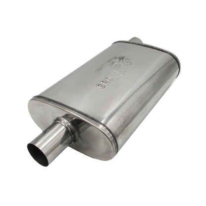 2 inch Competition Muffler 9x4x14 Oval 409 Polished Stainless Steel Offset/Centre