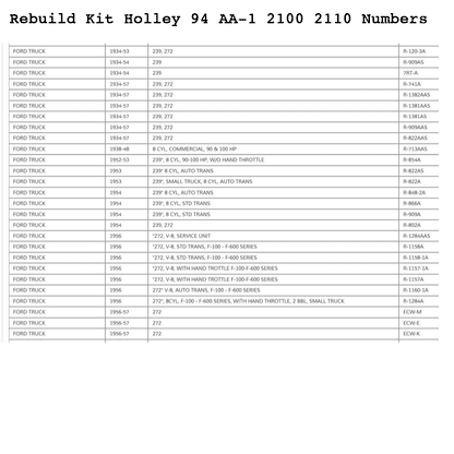Rebuild Kit Holley 94 2100 2110 Carburettors AA-1 Ford V8 International Mercury [KH1]