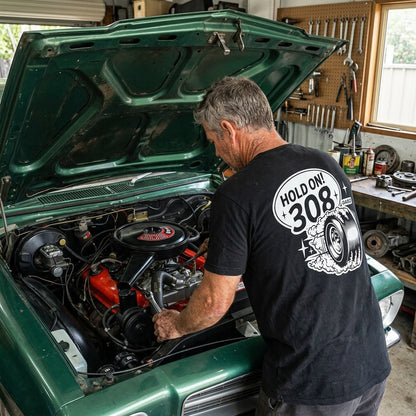 GASO "Hold On" 308 White On Black Quick-Dry T-Shirt Holden V8