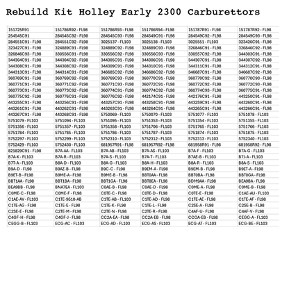 Rebuild Kit Holley 2300 Carburettor Y Block Ford V8 1957-59