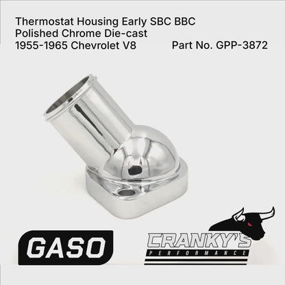 GASO Thermostat Housing Early SBC BBC Chrome Die-cast 1955-1965 Chevrolet V8