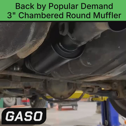 GASO Round Muffler 3" Inch ID Centre/Centre 5" Diam x 12" - Straight Through Chambered