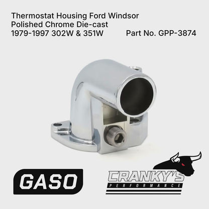 GASO Thermostat Housing Ford Windsor 302W & 351W Chrome Water Neck 1979–1997