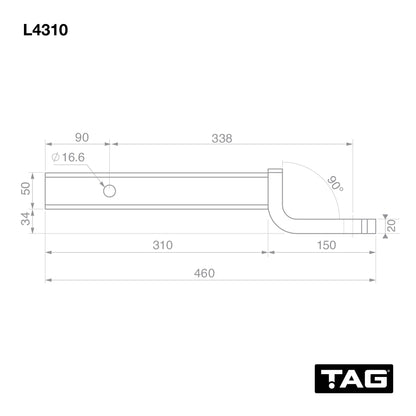 TAG Tow Ball Mount - 338mm Long, 90°Face, 50mm Square Hitch