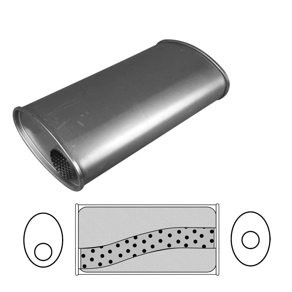 2" Performance Muffler Offset/Centre - 8" x 4" Oval, 14" Long, Aluminised Steel